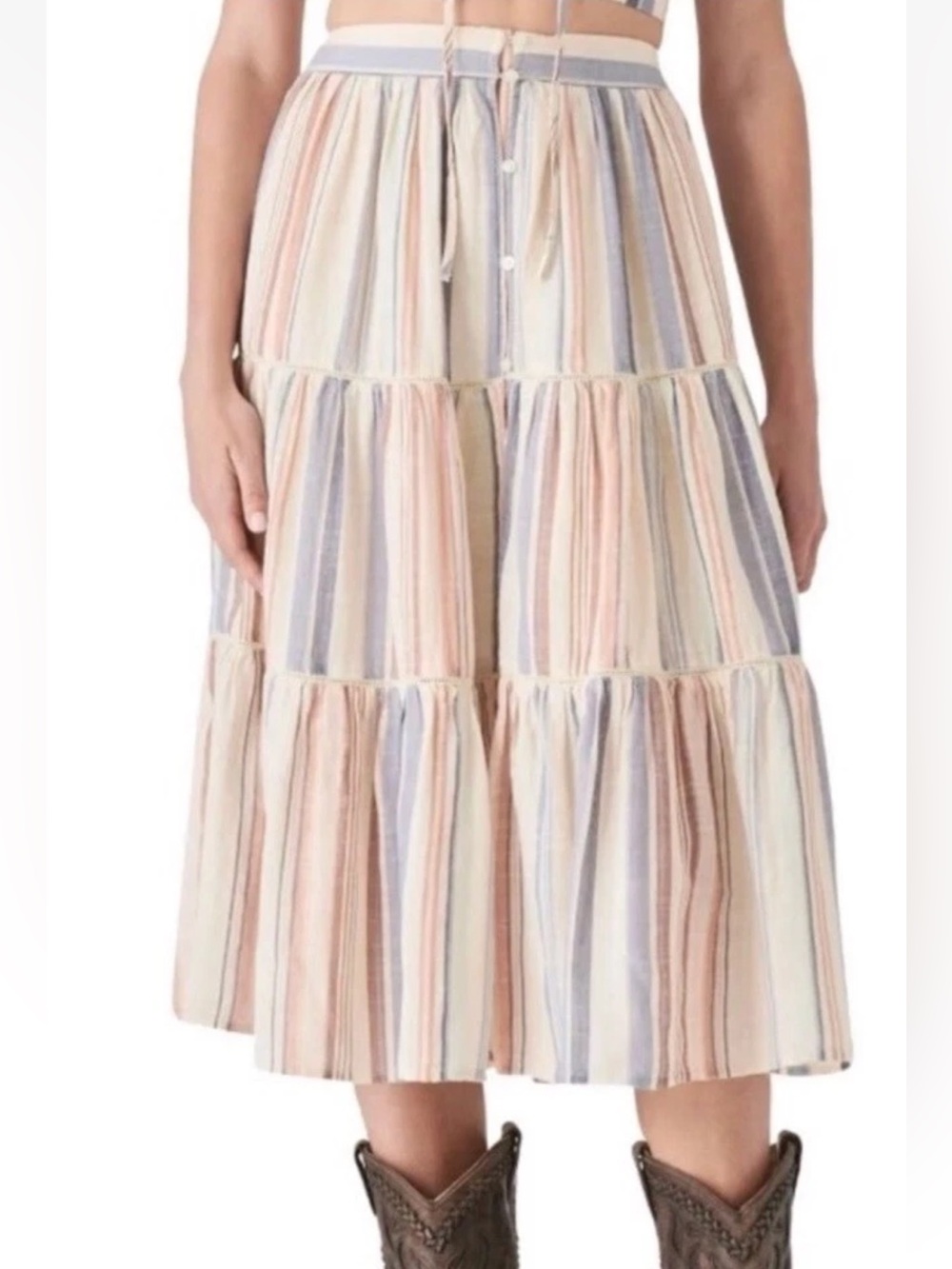 Lucky Brand Cream Multi Striped Midi Skirt - Picture 5 of 8